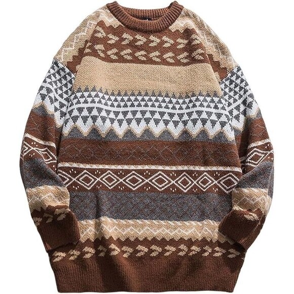 Arssm Mens Vintage Sweater Grandpa Oversized Cable Knit Crewneck Pullovers Casua - Picture 1 of 5